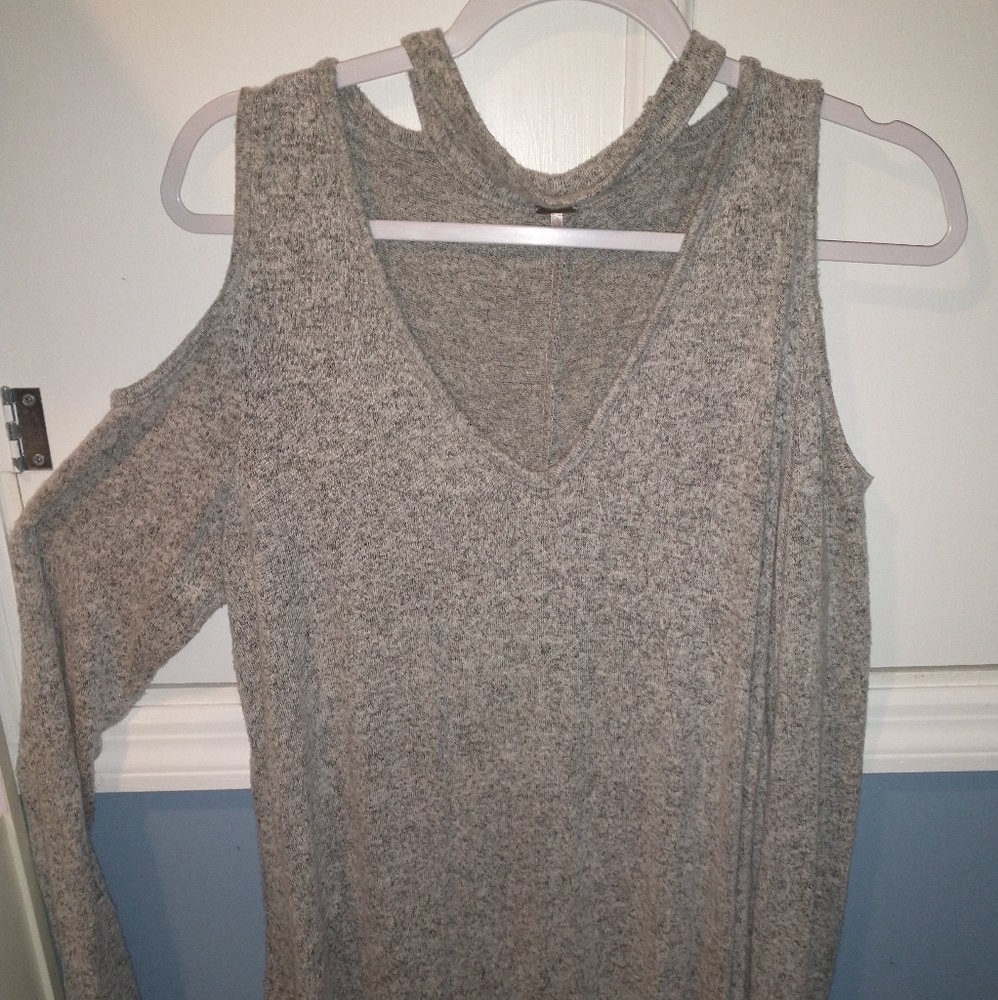 cold shoulder grey sweater dress